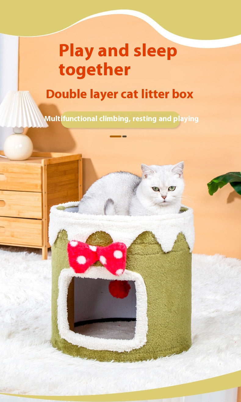Doppellagiges Katzenbett mit Kletterrahmen