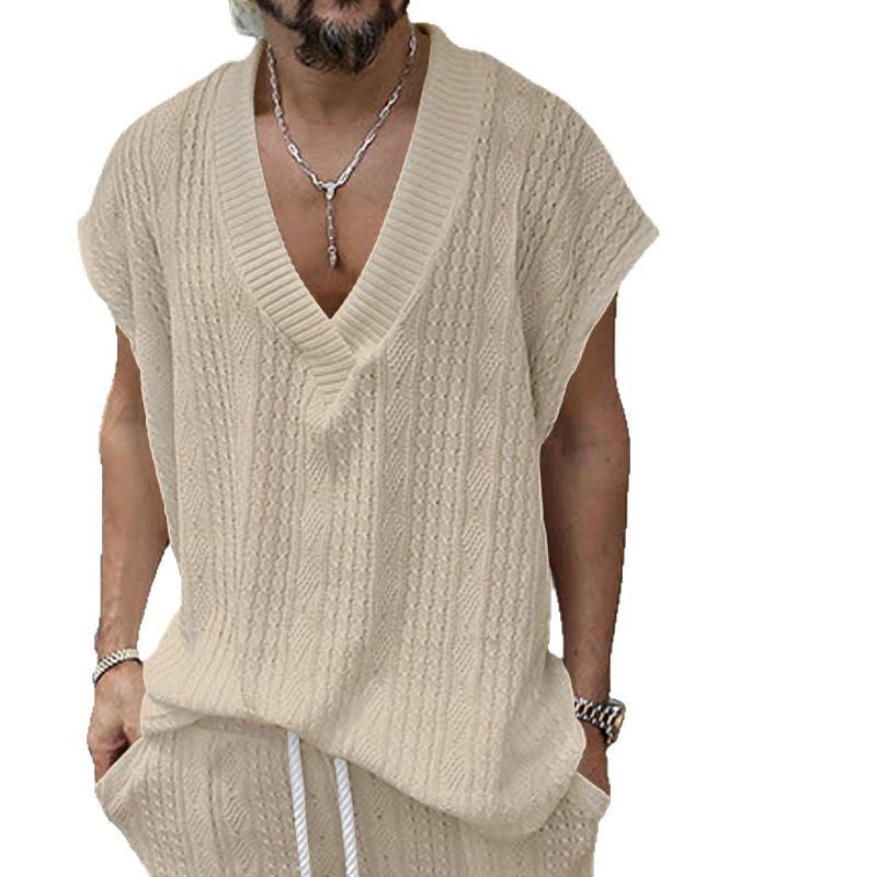 Ärmelloses Jacquard V-Shirt für Herren