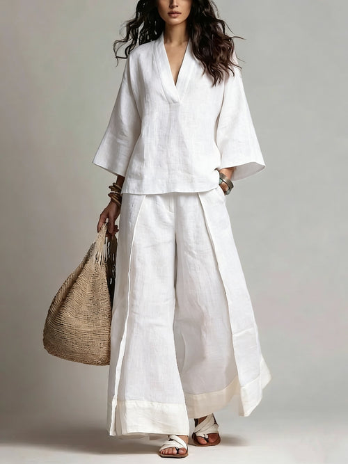 2-teiliges Leinen-Set «Provence» – Hemd & Wide-Leg-Hose