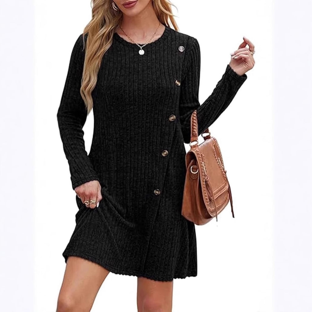 Geripptes Langarm-Freizeitkleid für Damen