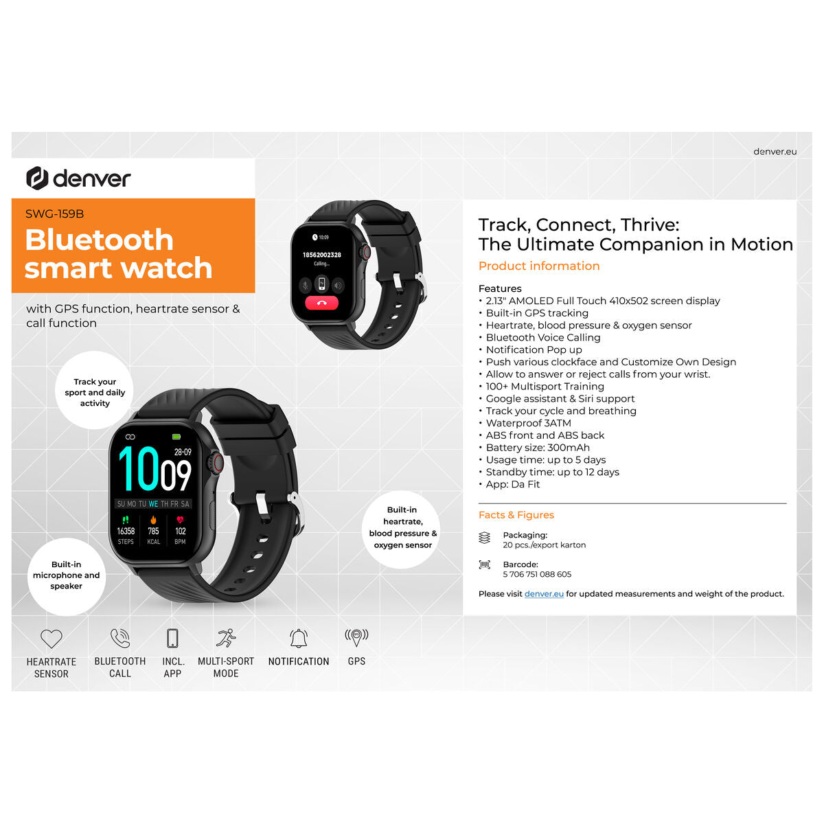 Smartwatch Denver Electronics SWG-159B Schwarz 1,3'' 45 mm