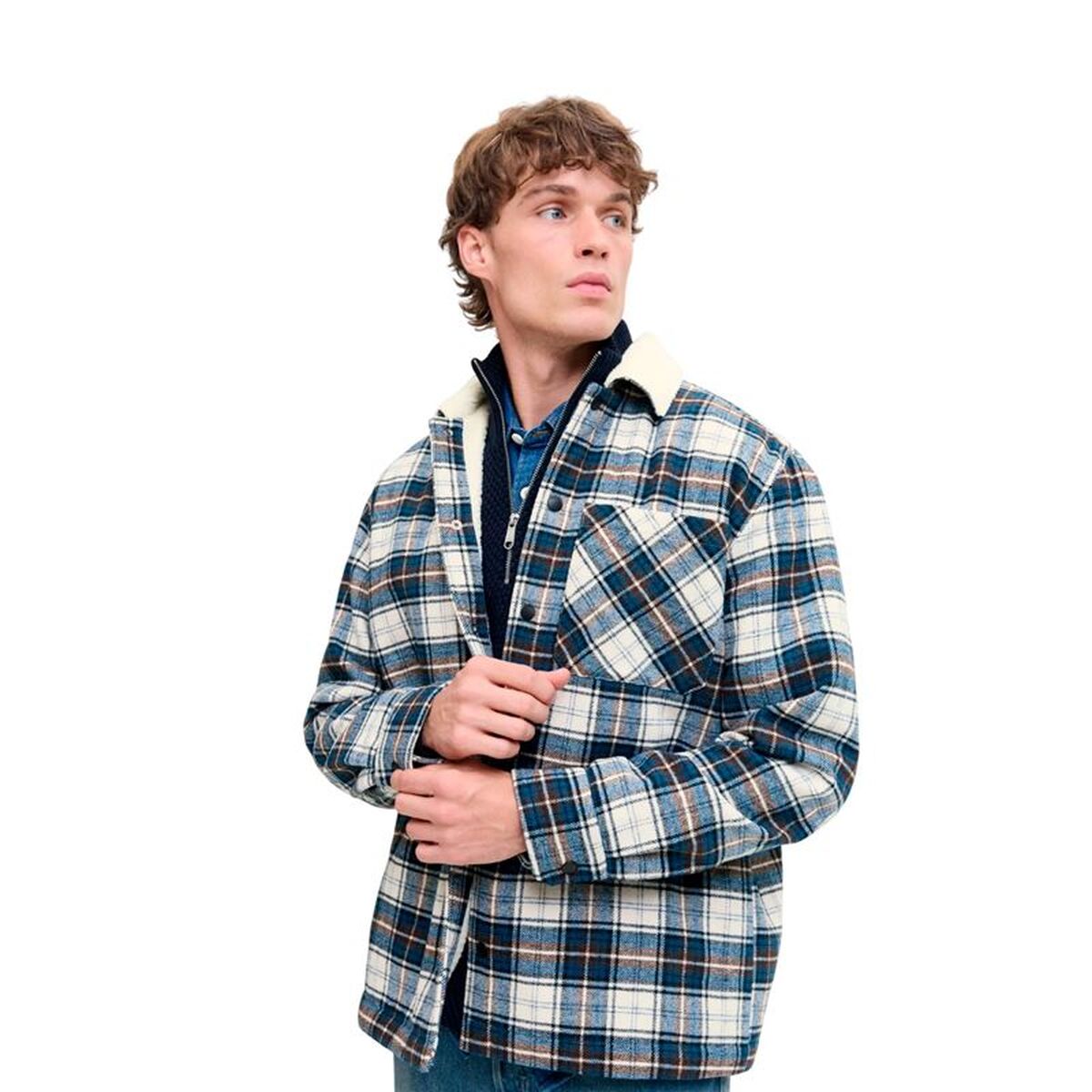 Herren Langarm-Hemd Jack & Jones Jjzac Teddy Overshirt Ls Dunkelblau