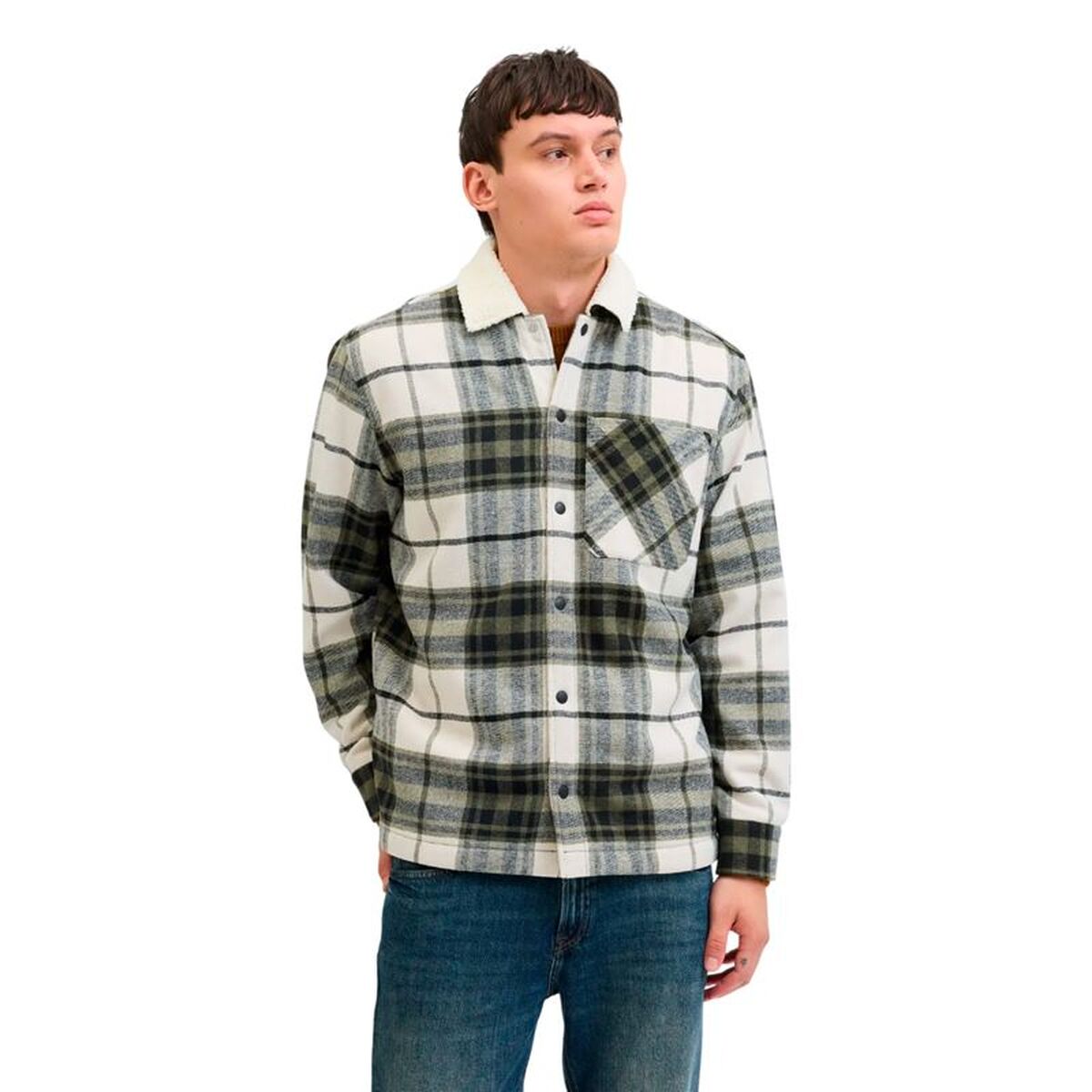 Herren Langarm-Hemd Jack & Jones Jjzac Teddy Overshirt Ls Olive