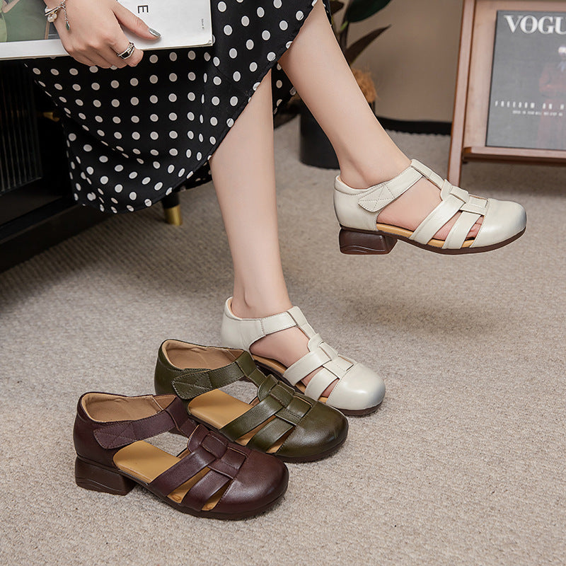 Retro-Sandalen mit Webmuster und Blockabsatz