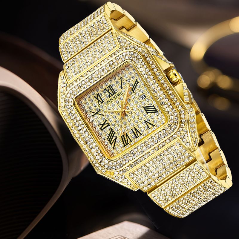 PINTIME Quarzuhr quadratisch mit Strasssteinen – Bild 1 | LuxeStyle