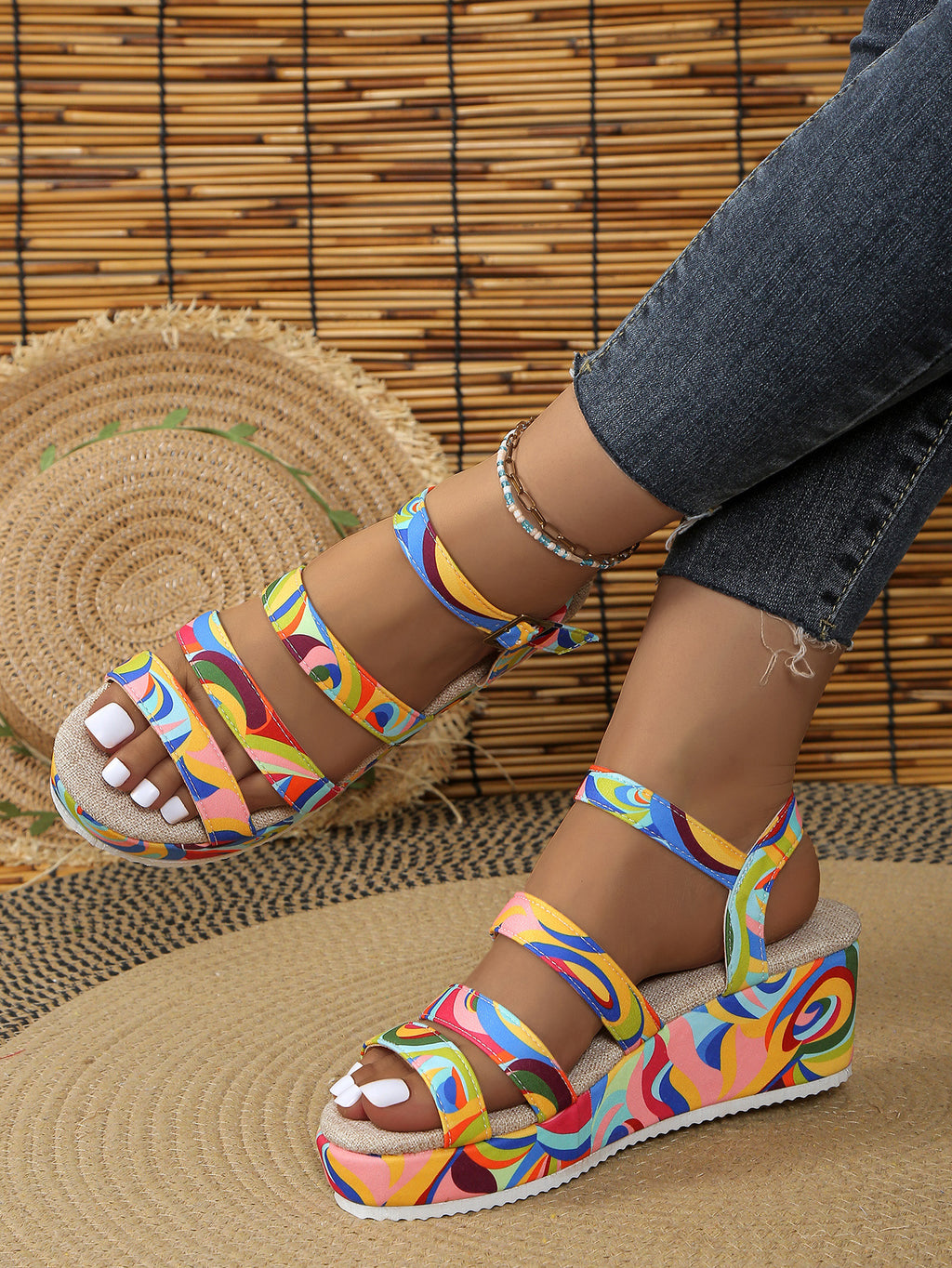 Bunte Peep-Toe-Sandalen mit Schnalle – Bild 10 | LuxeStyle