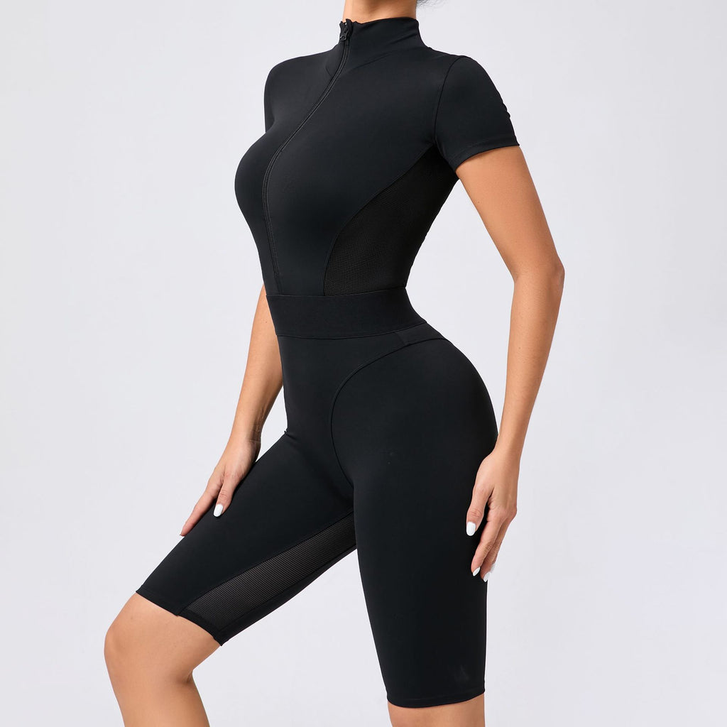 Yoga-Jumpsuit mit Reissverschluss und kurzem Arm