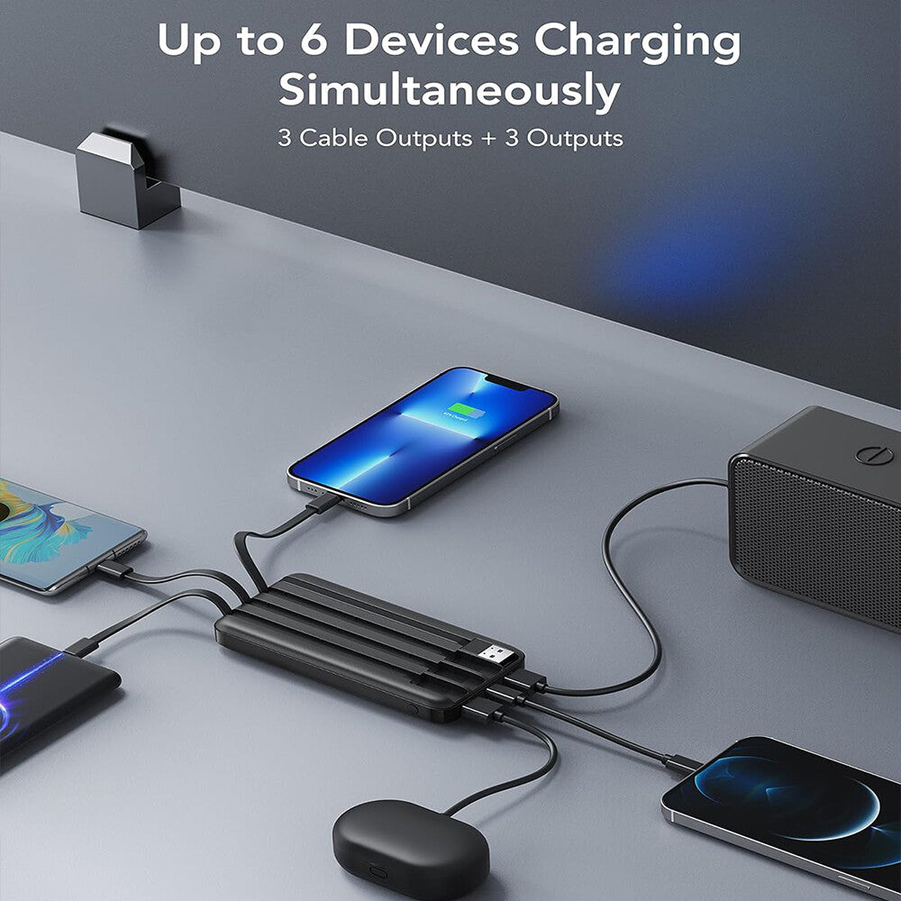 XXL-Powerbank mit 4 USB-Ports & 3 integrierten Ladekabeln