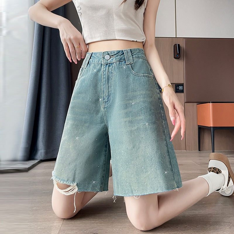 Damen Ripped Denim Shorts im Thin Style