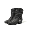 Bequeme Kniehoch-Boots mit Nietenriemen, massiven Absätzen und schlank