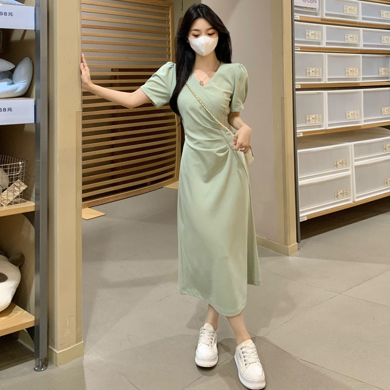 Plissiertes A-Linien Kleid mit Puffärmeln | LuxeStyle
