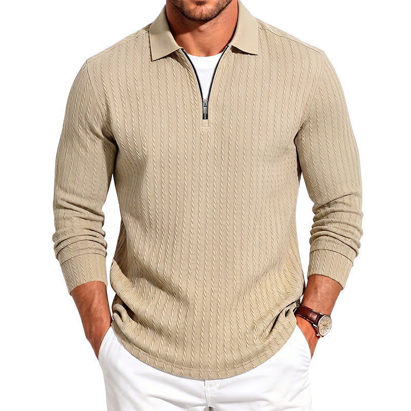 Herren-Langarm-Zip-Polo-Shirt mit Stehkragen