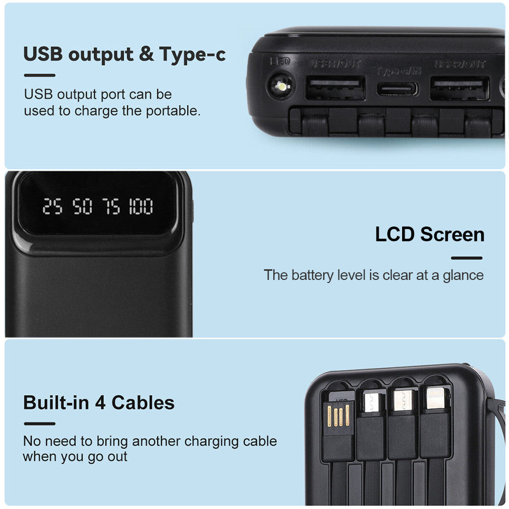 30000mAh Powerbank mit integrierten Kabeln