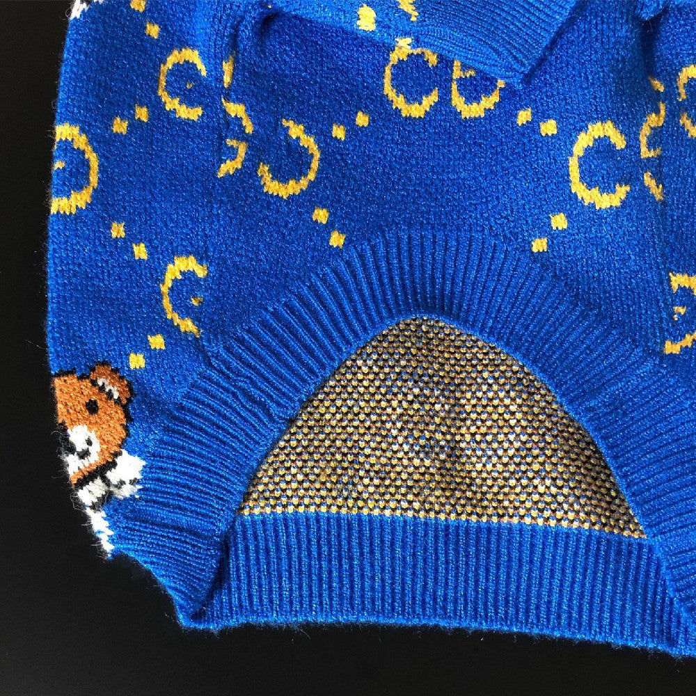 Wollpullover für Hunde – Blau mit Bär – Bild 5 | LuxeStyle