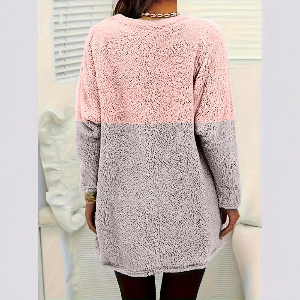 Damen Colorblock Pullover mit Rundhals und Tasche