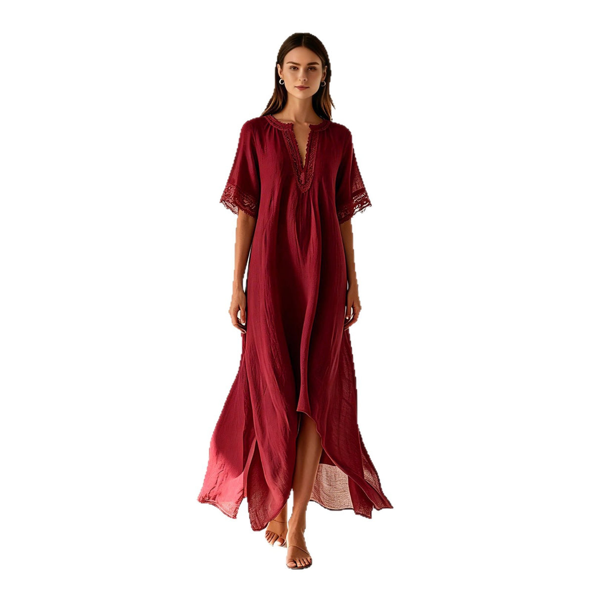 Boho Midi-Kleid mit V-Ausschnitt & Schlitz – Bild 2 | LuxeStyle
