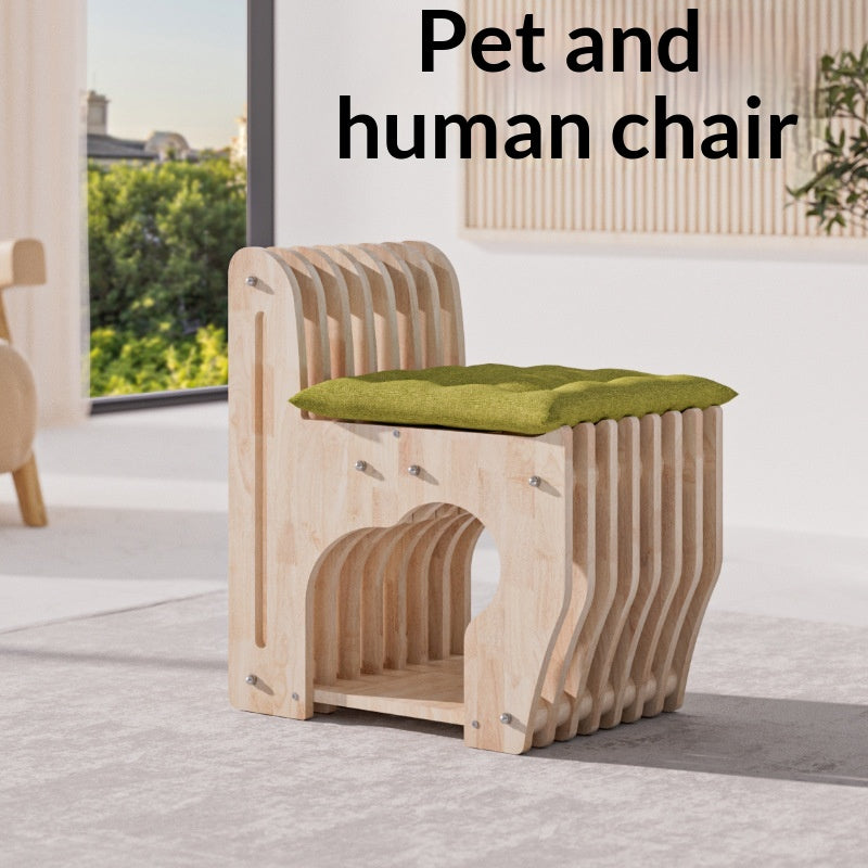 Stuhl-Katzenbett aus Holz