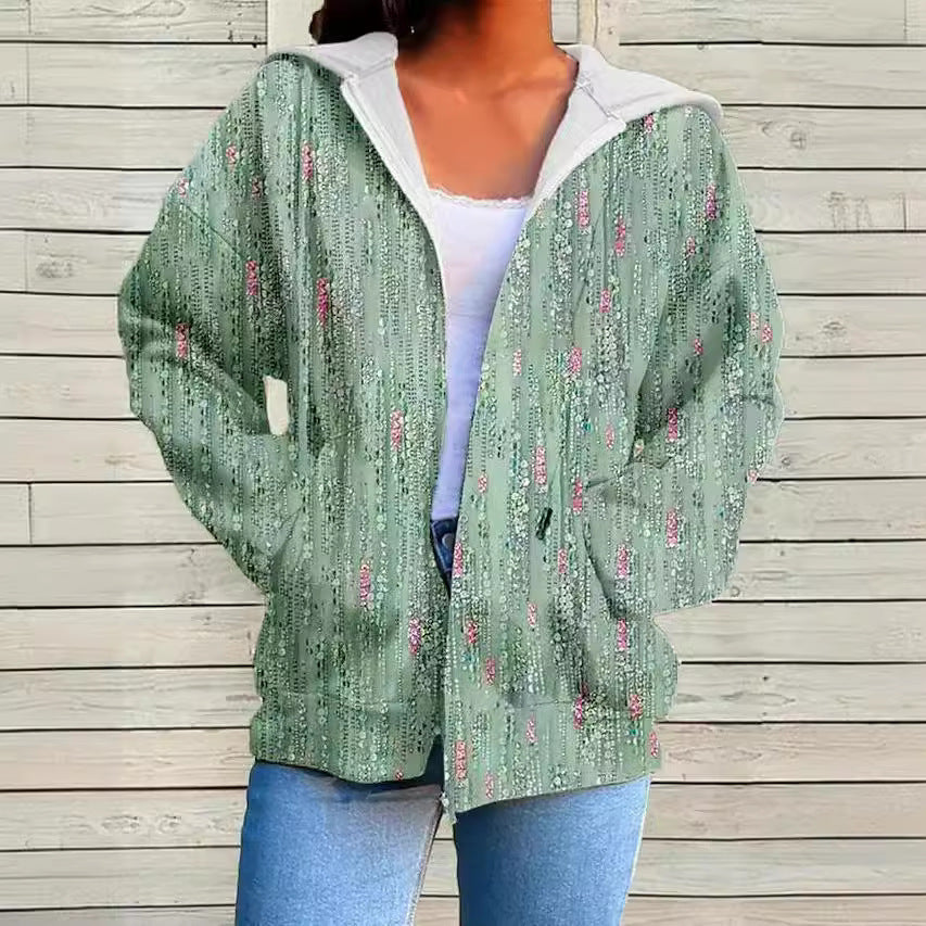 Kapuzenpullover mit Reissverschluss und Print