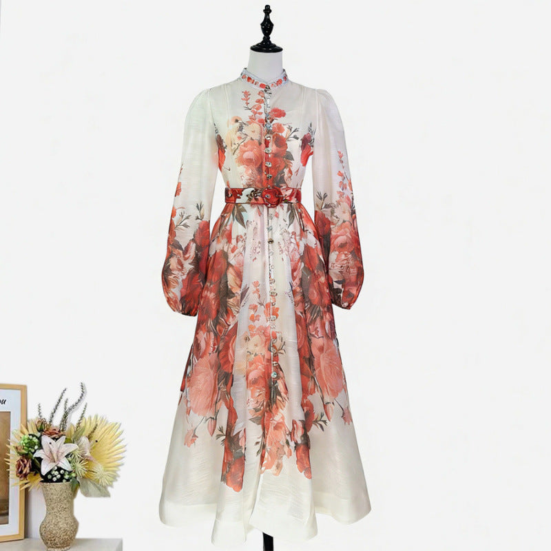 Midi-Kleid mit Stehkragen und Puffärmeln – Bild 8 | LuxeStyle