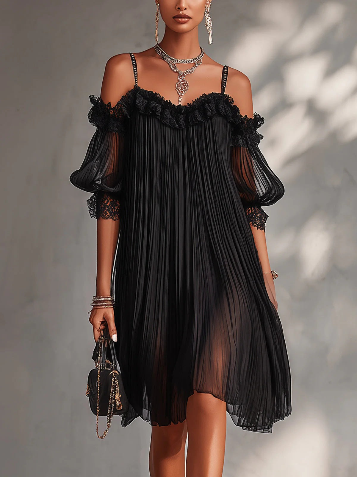 Chiffon V-Ausschnitt Maxikleid – Bild 4 | LuxeStyle