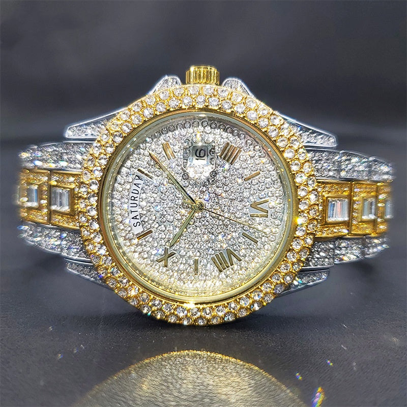 Man Pair Kalender Quarz-Uhr mit Diamanten