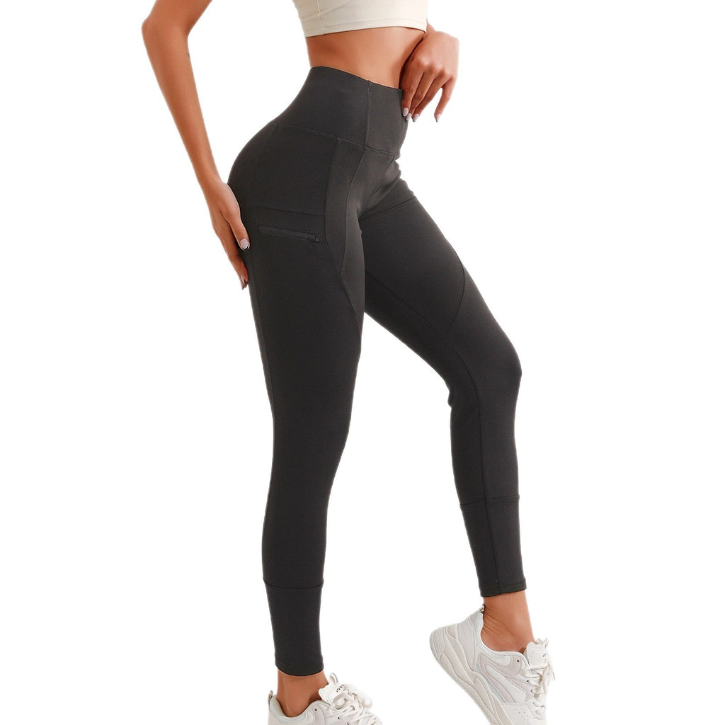 Elastische High-Waist-Leggings mit Reissverschluss-Tasche