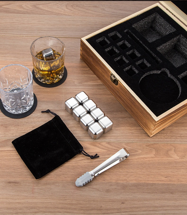 Edelstahl-Eiswürfel-Set in Holzbox