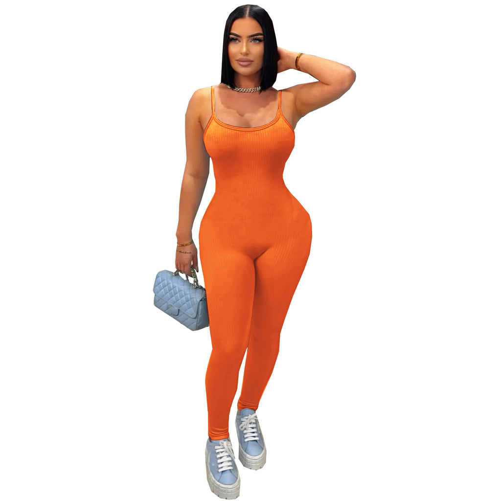Gerippter Bodycon Jumpsuit mit Spaghettiträgern