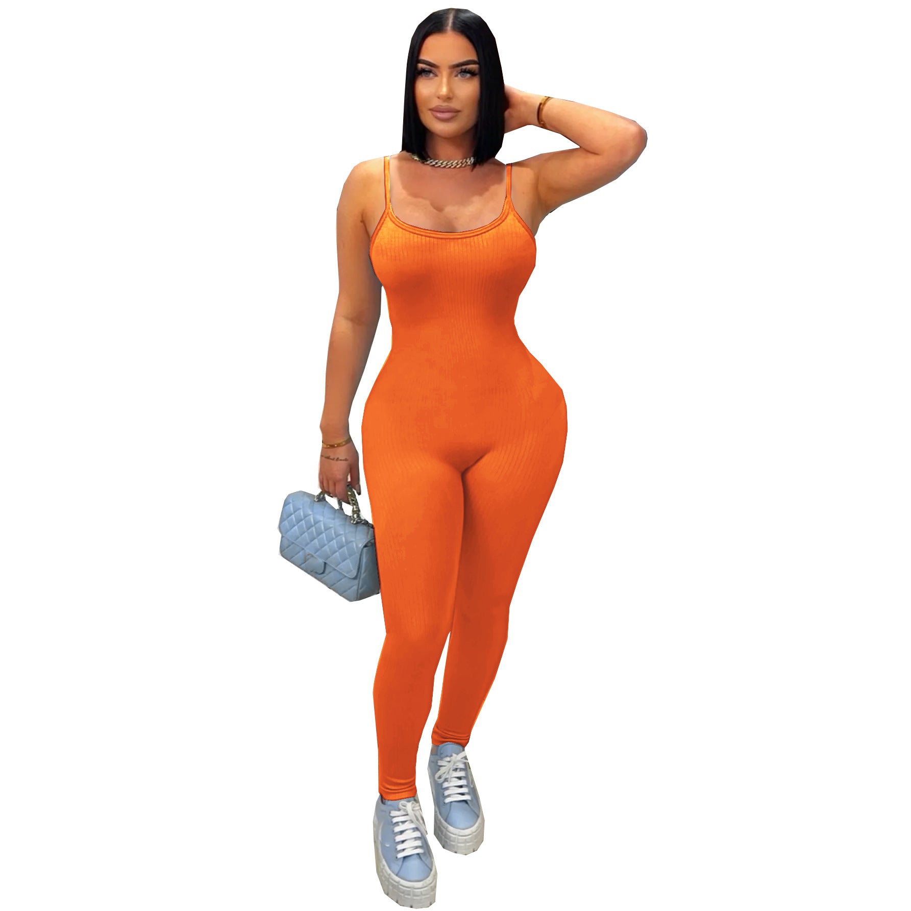 Gerippter Bodycon Jumpsuit mit Spaghettiträgern