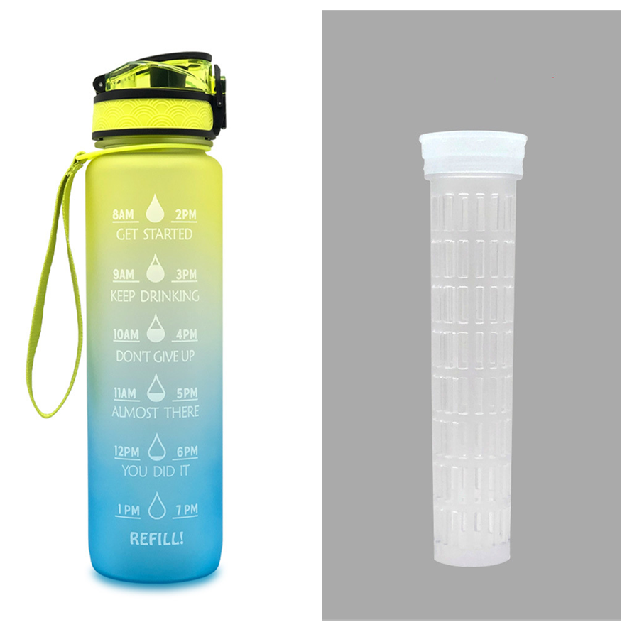 Motivierende Wasserflasche mit Zeitmarken, 1L, leckdicht
