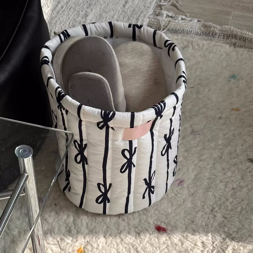 Runder Aufbewahrungskorb aus Stoff mit Schleife – Bild 4 | LuxeStyle