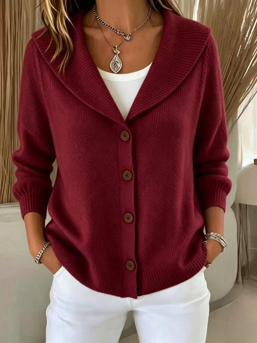 Strickpullover mit Rollkragen und Knopfleiste