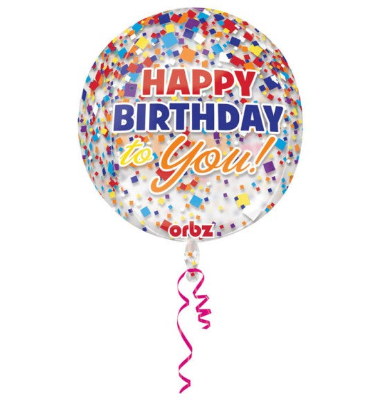 Orbz Happy Birthday, transparenter Konfetti-Folienballon