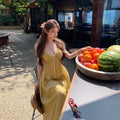 Gelbes A-Linien-Trägerkleid mit V-Ausschnitt – Bild 6 | LuxeStyle
