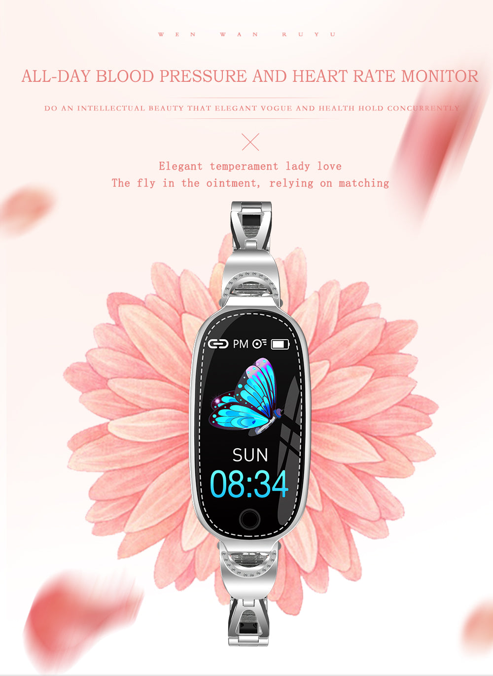 F18 Smartwatch mit Metallarmband für Damen