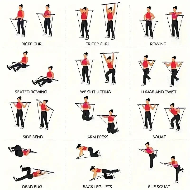 Pilates Bar Set mit 6 Widerstandsbändern