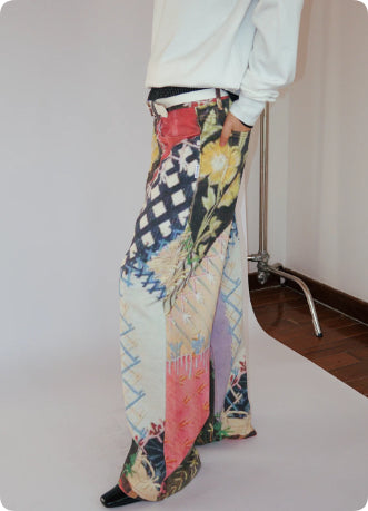 Bedruckte Twill-Hose mit weitem Bein