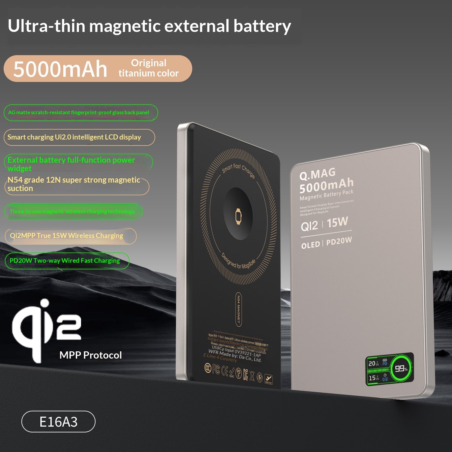 Ultradünne magnetische Powerbank mit Qi2