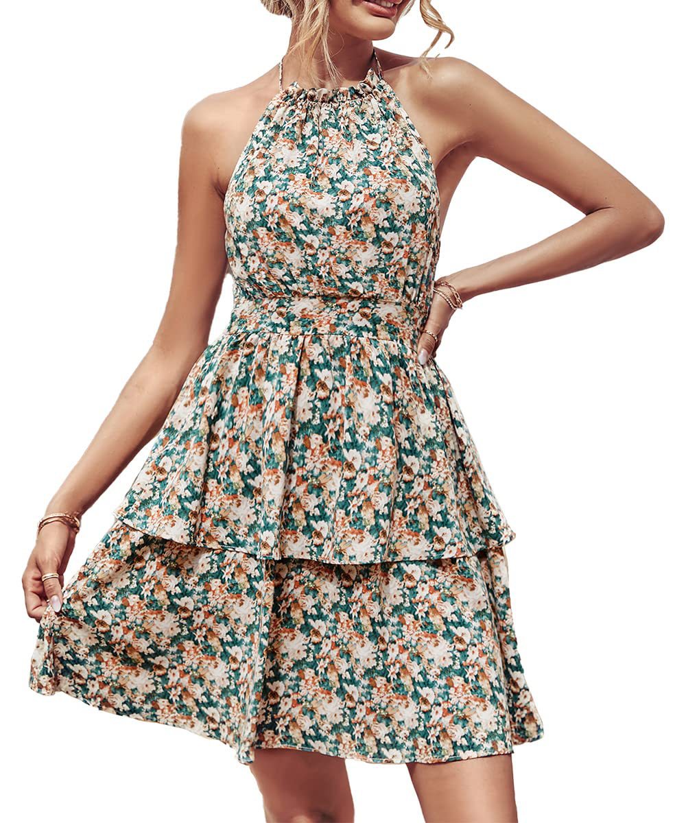 Boho Halter Minikleid mit Rüschen und A-Linie