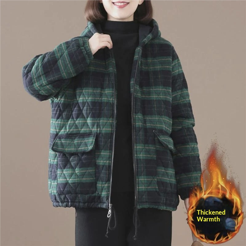 Kurze wattierte Jacke mit Karomuster