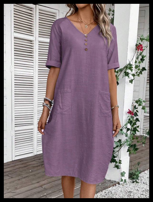Luftiges Midi-Kleid mit V-Ausschnitt – Bild 4 | LuxeStyle