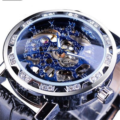 Mechanische Armbanduhr mit Strass und Lederband – Bild 7 | LuxeStyle