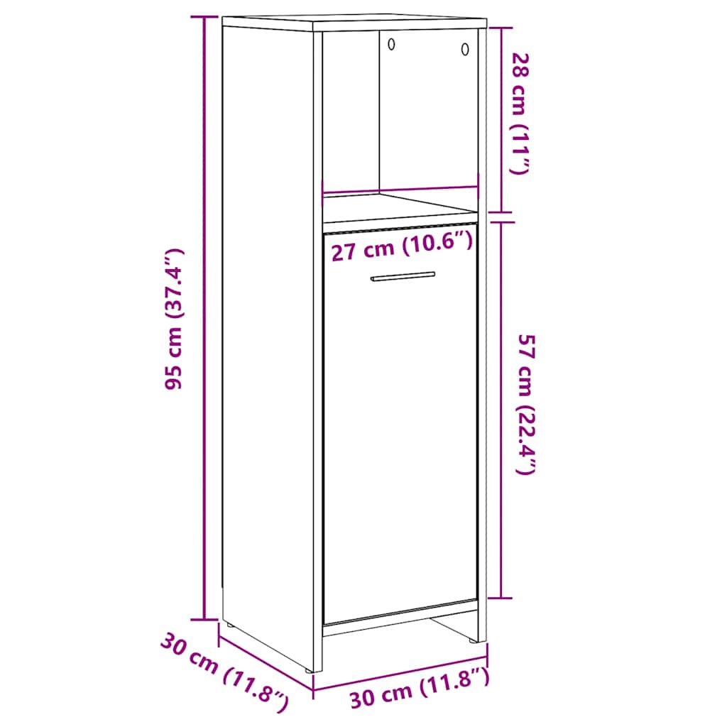Badezimmerschrank, Betongrau, 30x30x95 cm