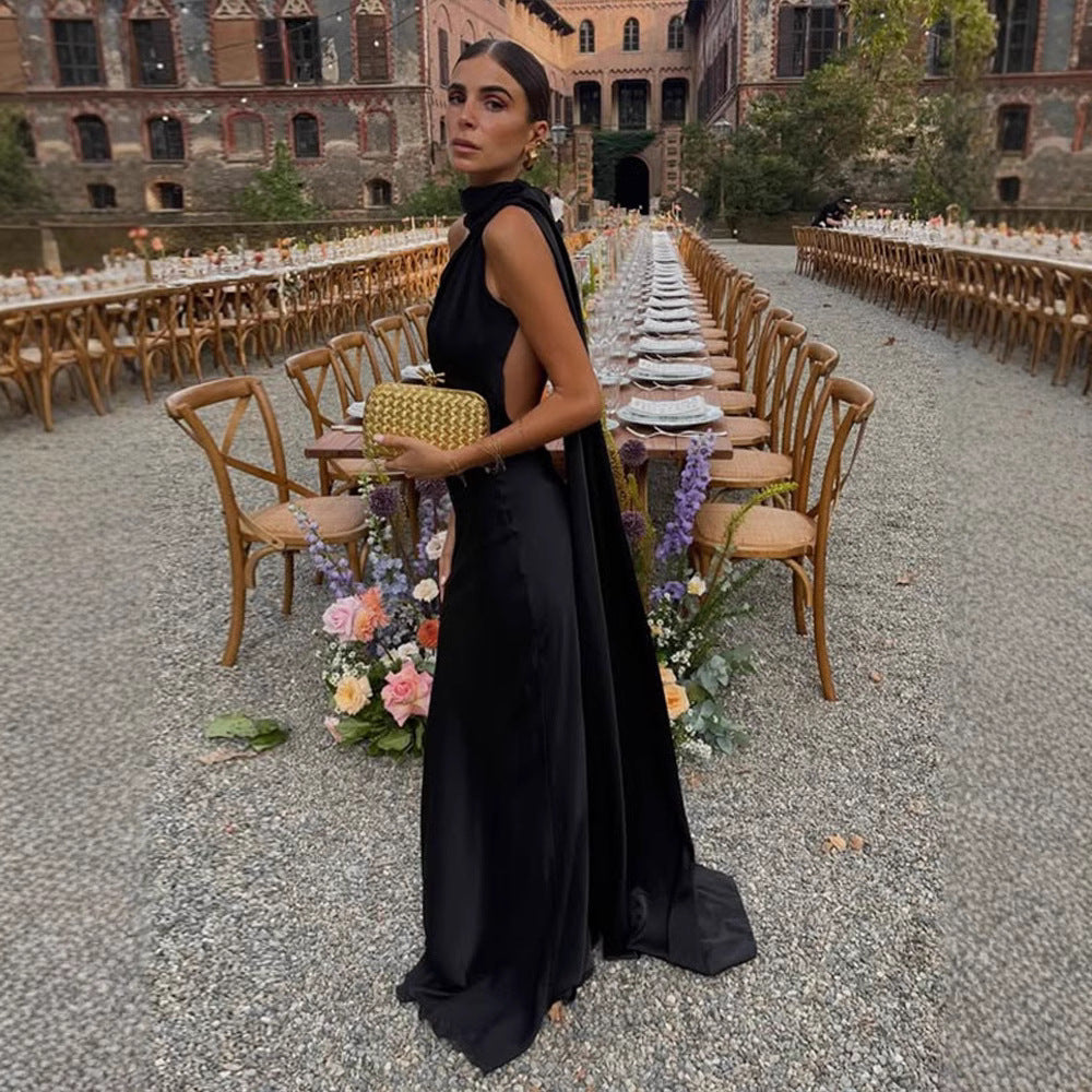 Satin Neckholder-Kleid im französischen Stil