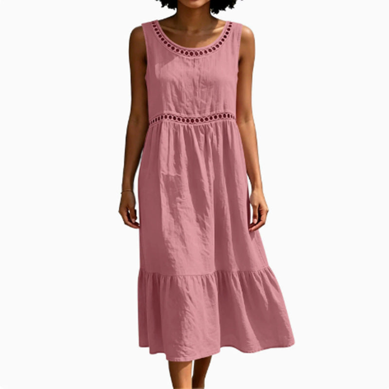 Elegantes ärmelloses Leinenkleid mit Spitze – Bild 3 | LuxeStyle