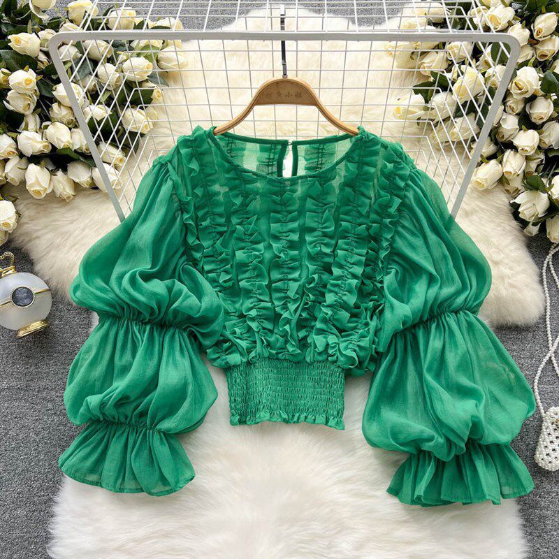 Damen Puffärmel-Top mit Rüschensaum – Bild 1 | LuxeStyle