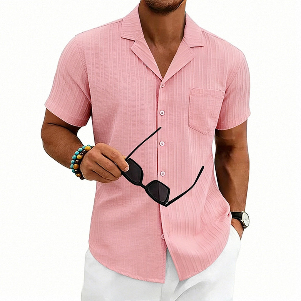 Herren Loose-Fit Kuba-Kragen Kurzarmhemd