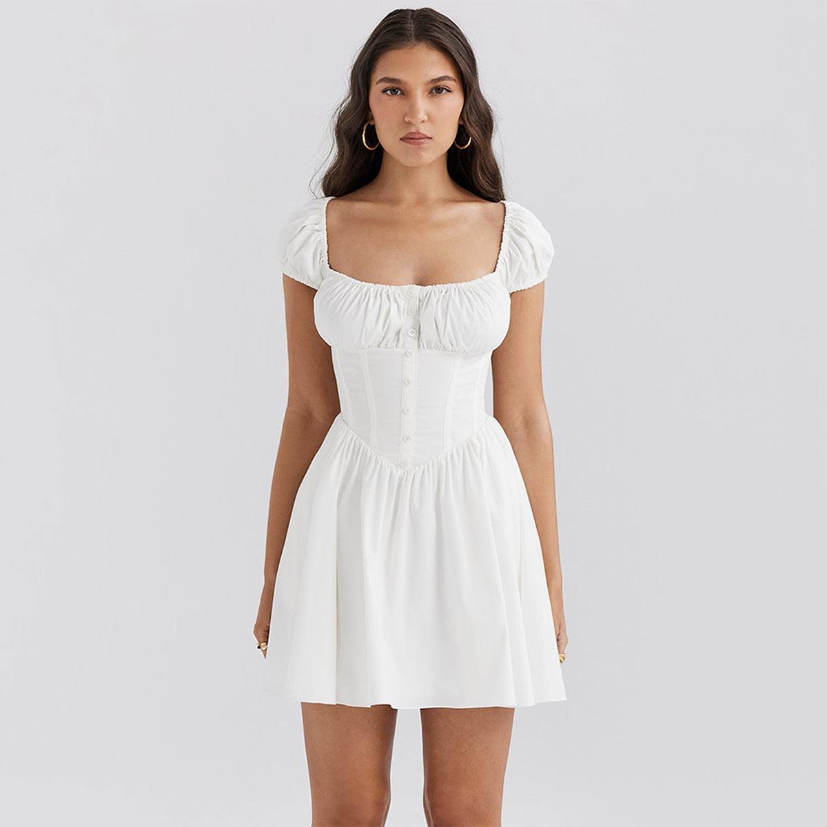 Puffärmel-Minikleid mit eckigem Ausschnitt – Bild 3 | LuxeStyle