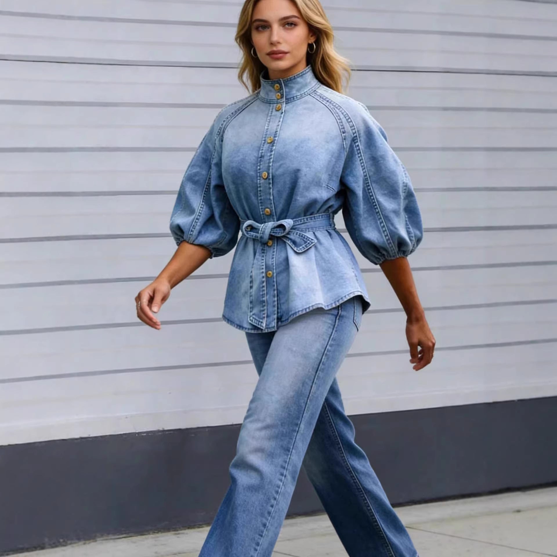 Elegantes Vintage Jeanshemd mit Schnürung