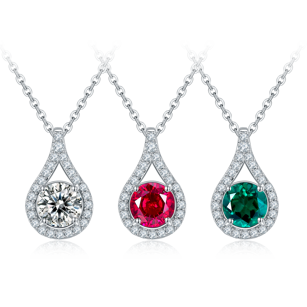 Moissanit-Halskette «Aurora» 1 ct · 925 Silber Tropfen-Halo